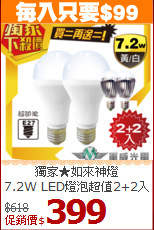 獨家★如來神燈 <BR>7.2W LED燈泡超值2+2入