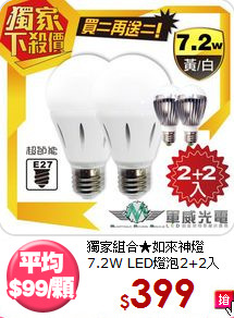 獨家組合★如來神燈<BR>
7.2W LED燈泡2+2入