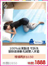 100%台灣製造 可拆洗<BR>
發熱高磅數毛絨雙人床墊