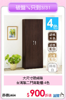 大尺寸限時降<BR>台灣製二門高鞋櫃-4色