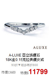 A-LUXE 亞立詩鑽石<BR>
18K金0.15克拉美鑽女戒