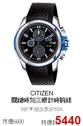 CITIZEN<br>
關鍵時刻三眼計時腕錶