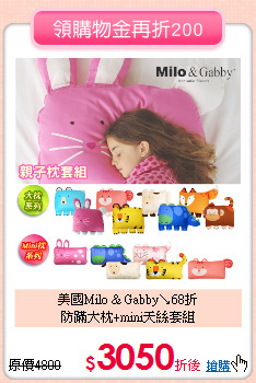 美國Milo & Gabby↘68折<br>
防蹣大枕+mini天絲套組