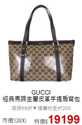 GUCCI<BR>
經典馬蹄金屬皮革手提肩背包