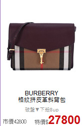 BURBERRY<BR>
格紋拼皮革斜背包