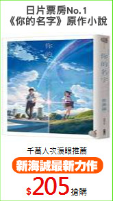 日片票房No.1
《你的名字》原作小說