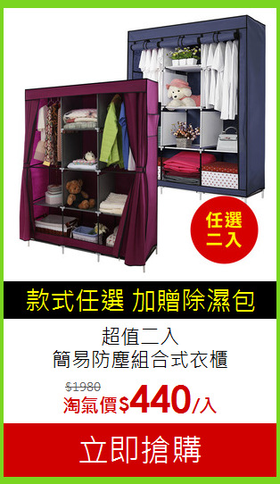 超值二入<BR>簡易防塵組合式衣櫃