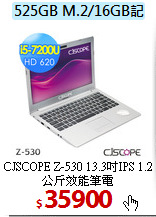 CJSCOPE Z-530 
13.3吋IPS 1.2公斤效能筆電
