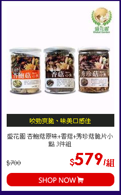 盛花園 杏鮑菇原味+香菇+秀珍菇脆片小點 3件組